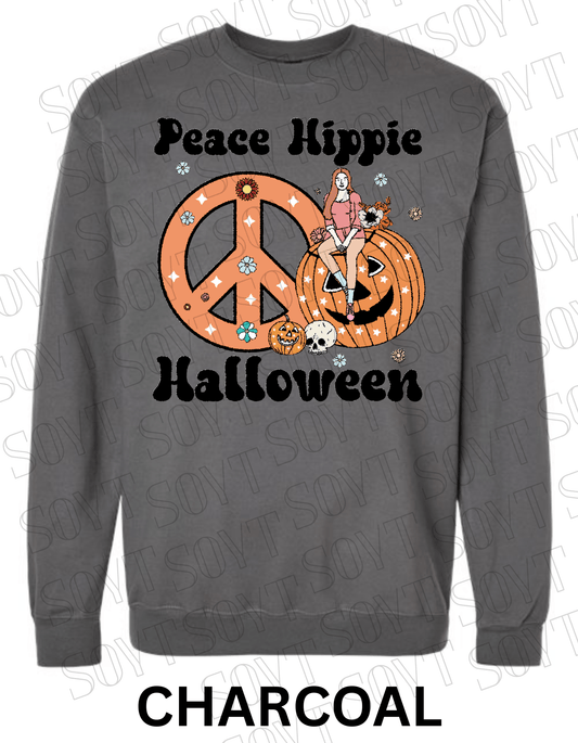 Peace Hippie Halloween Sweatshirt – Retro Girl, Peace Sign & Pumpkin Floral Pullover - Festive Apparel StoreCharcoal