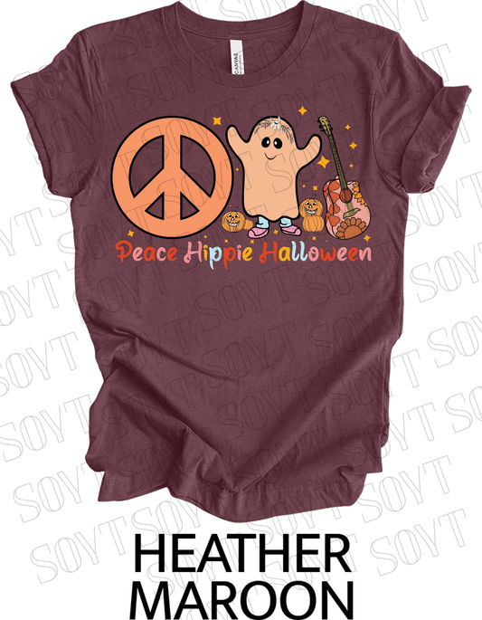 Peace Hippie Halloween T-Shirt – Cute Ghost, Peace Sign & Floral Pumpkin Guitar Tee - Festive Apparel StoreHeather Maroon