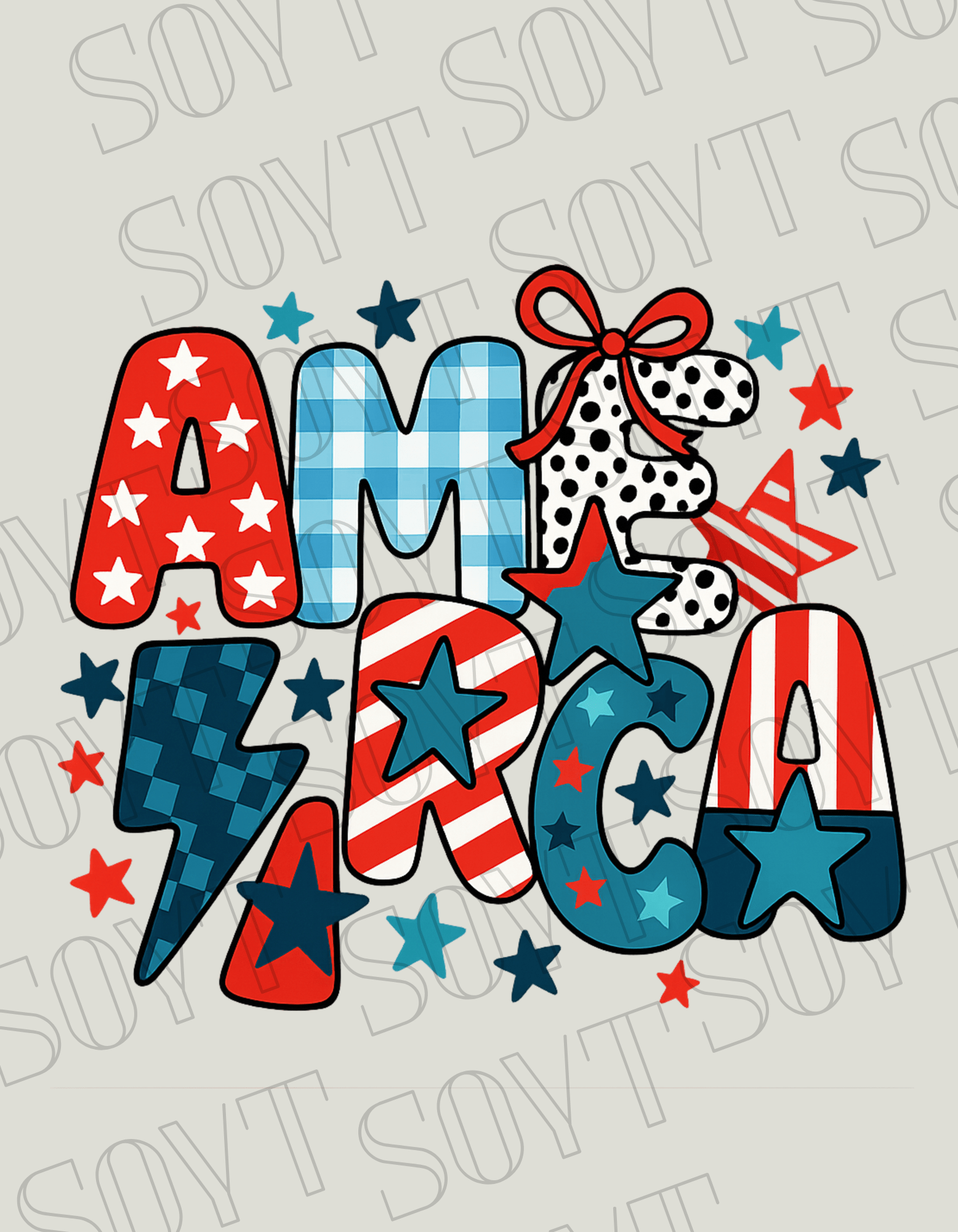 Playful AMERICA T-Shirt – Bella+Canvas Patriotic Mixed Pattern Tee - Festive Apparel StoreRed