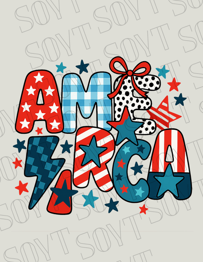 Playful AMERICA T-Shirt – Bella+Canvas Patriotic Mixed Pattern Tee - Festive Apparel StoreRed