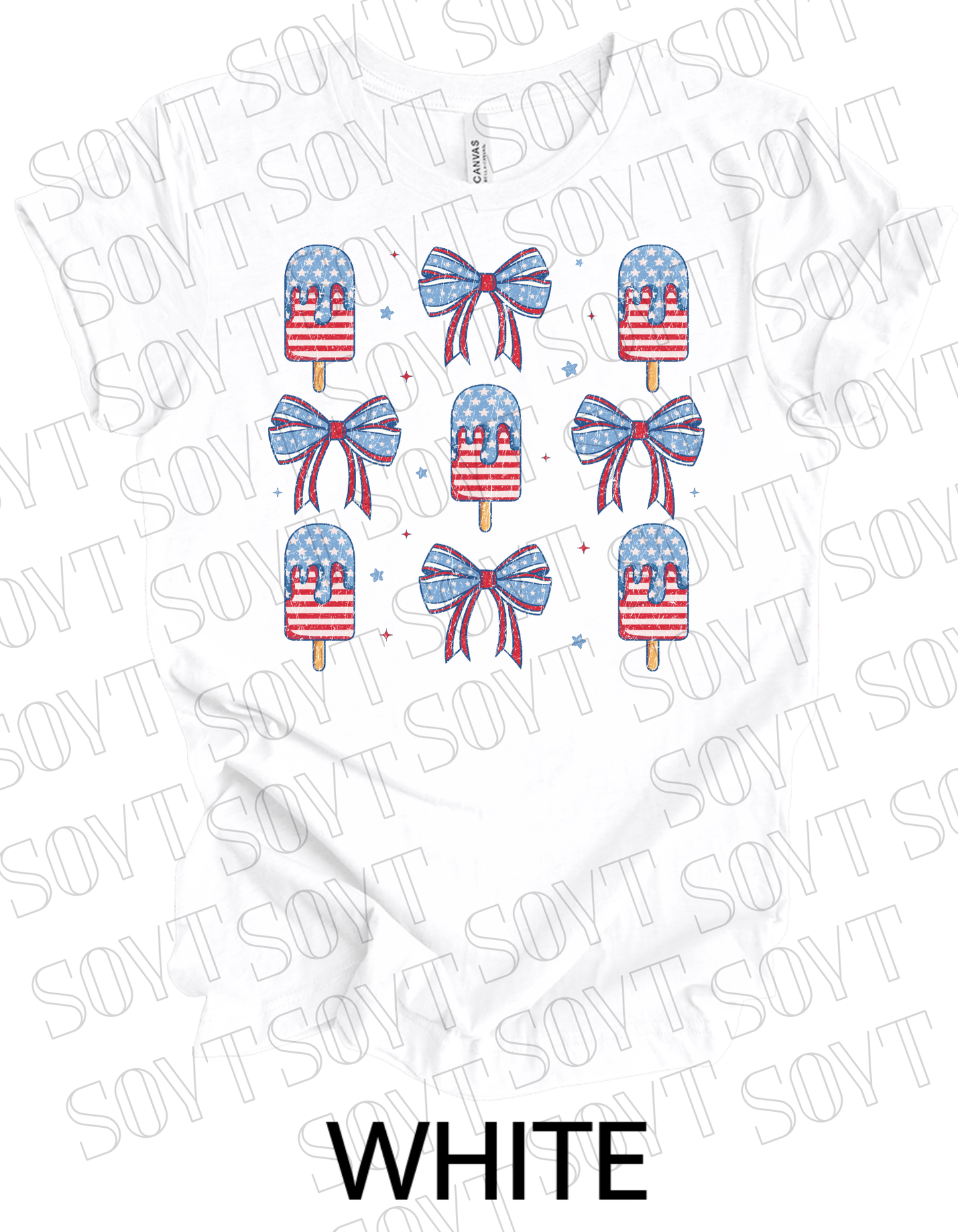 Popsicles & Bows T-Shirt – Bella+Canvas Patriotic 4th of July Tee - Festive Apparel StoreWhite