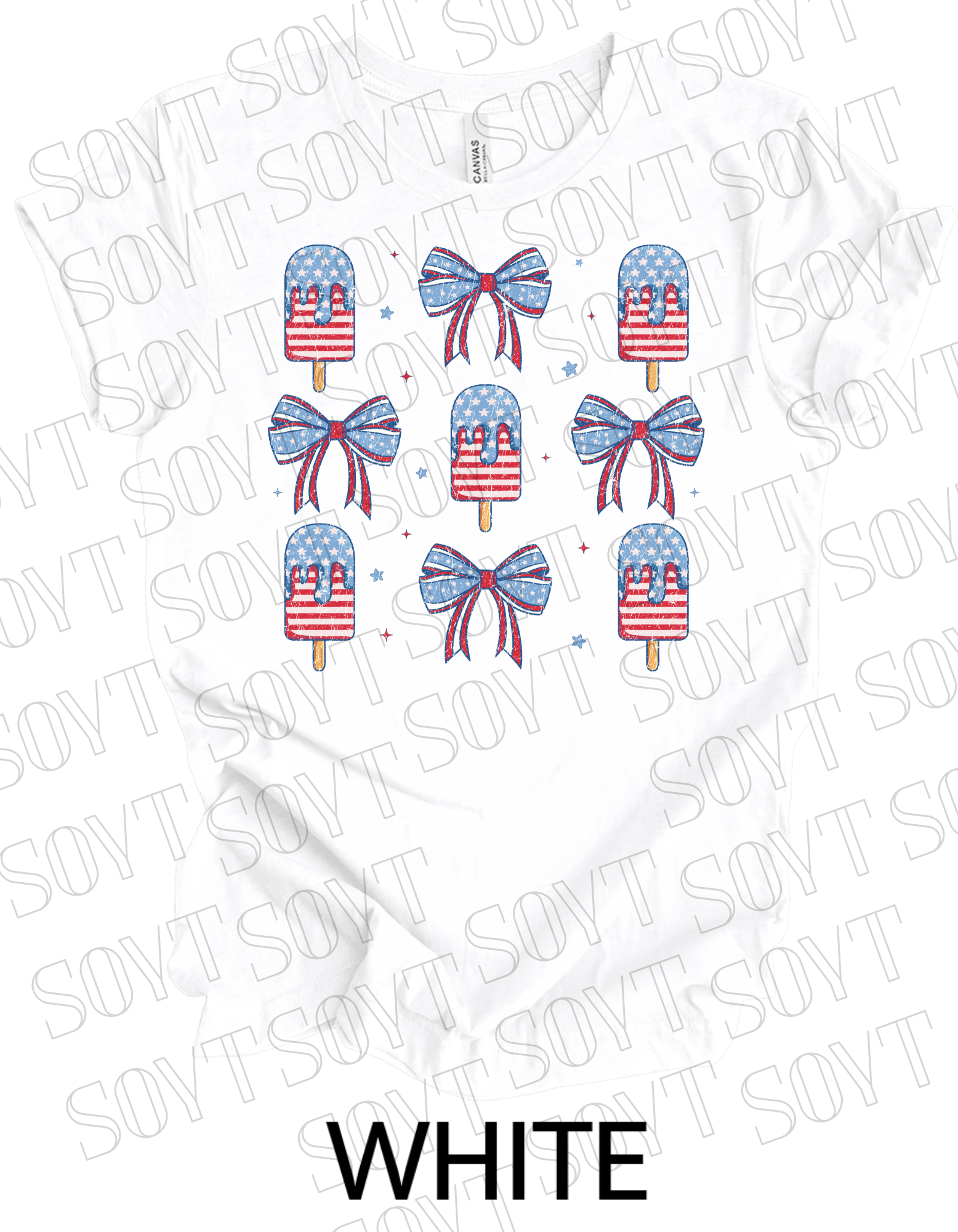 Popsicles & Bows T-Shirt – Bella+Canvas Patriotic 4th of July Tee - Festive Apparel StoreWhite