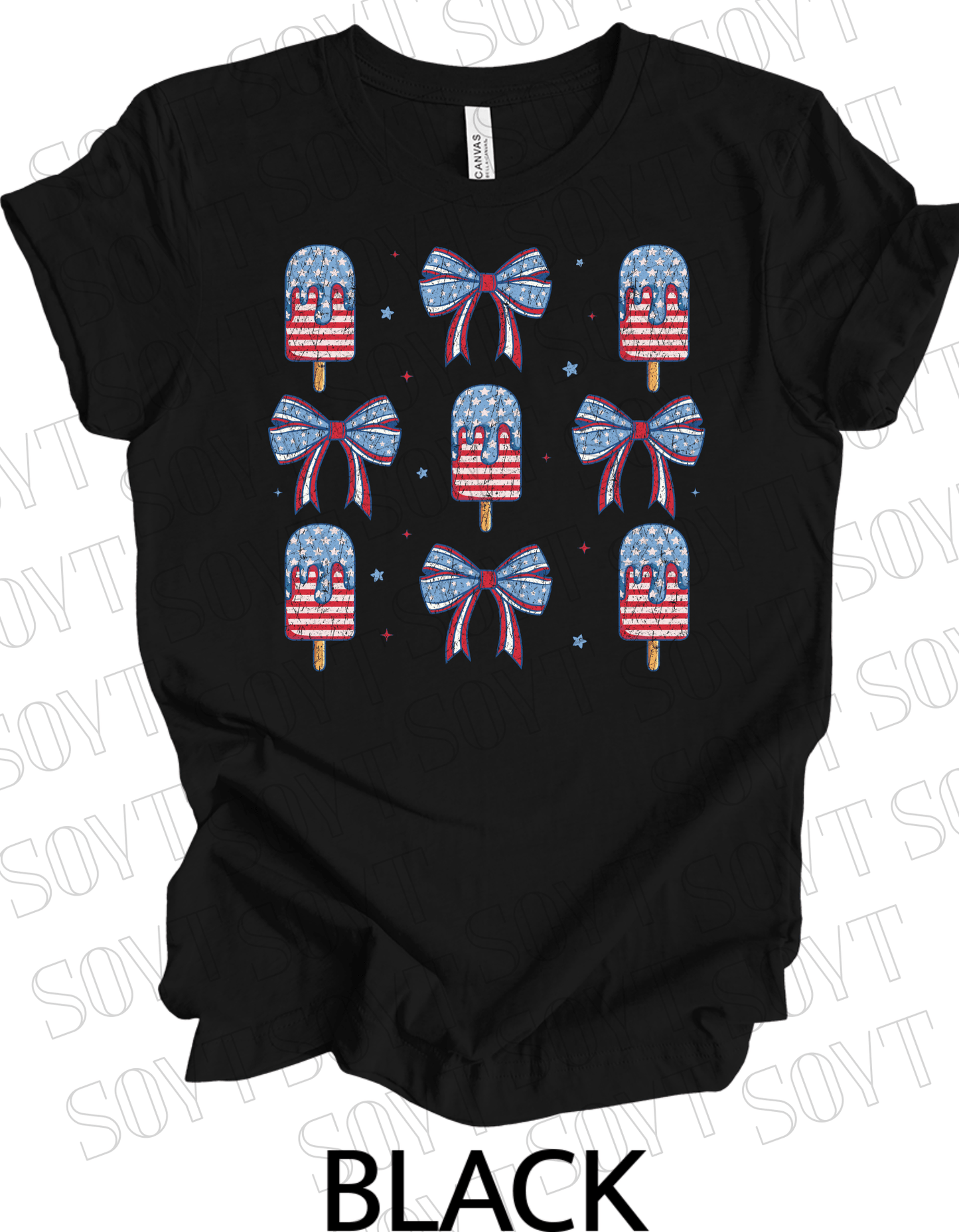 Popsicles & Bows T-Shirt – Bella+Canvas Patriotic 4th of July Tee - Festive Apparel StoreBlack