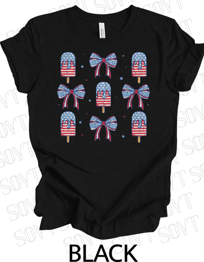 Popsicles & Bows T-Shirt – Bella+Canvas Patriotic 4th of July Tee - Festive Apparel StoreBlack