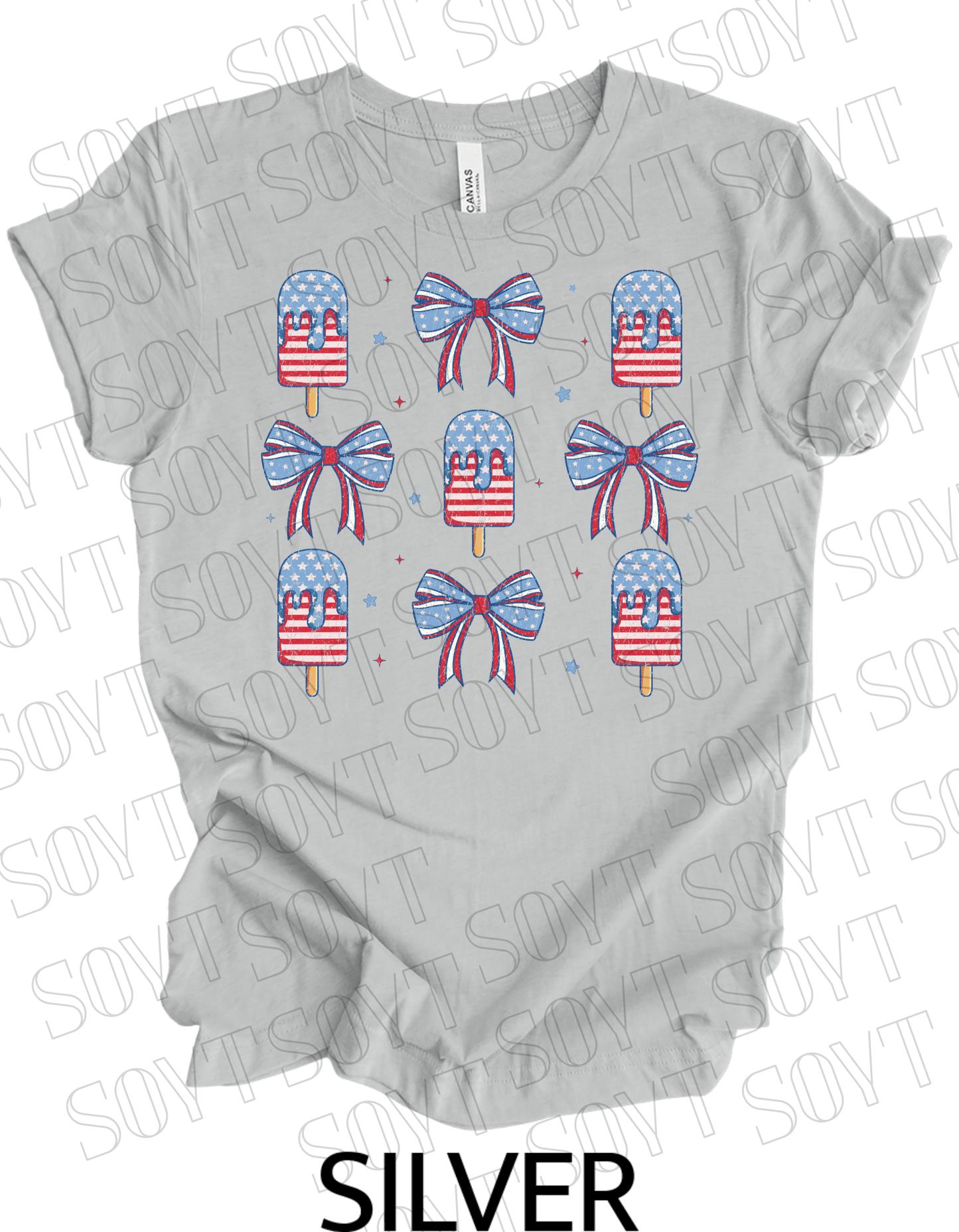 Popsicles & Bows T-Shirt – Bella+Canvas Patriotic 4th of July Tee - Festive Apparel StoreSilver
