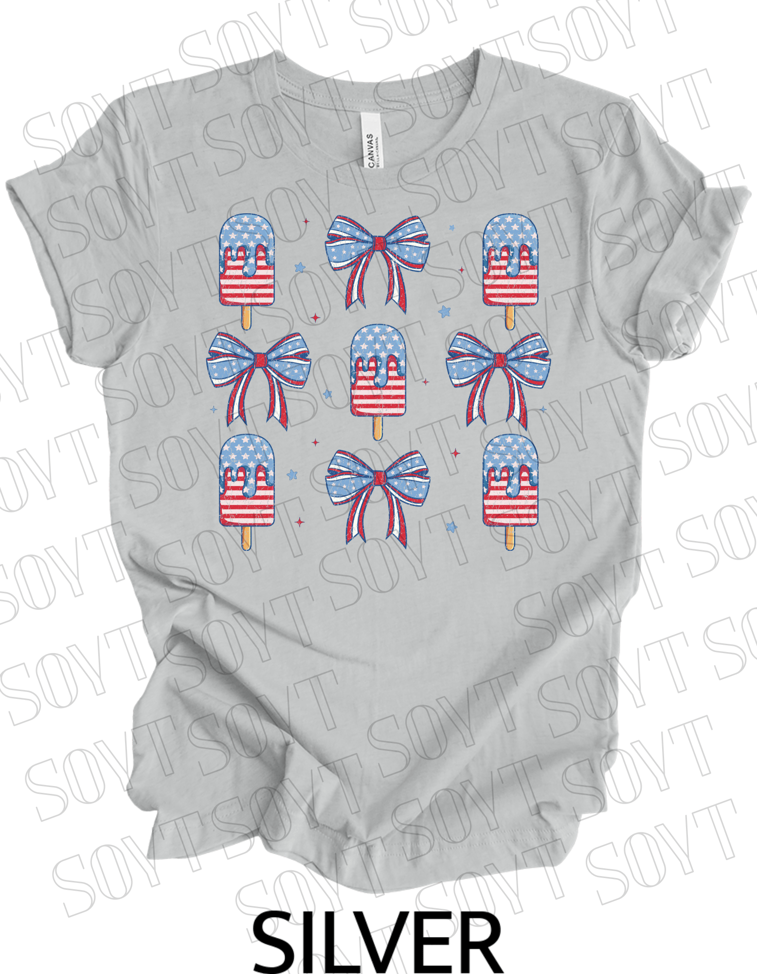 Popsicles & Bows T-Shirt – Bella+Canvas Patriotic 4th of July Tee - Festive Apparel StoreSilver