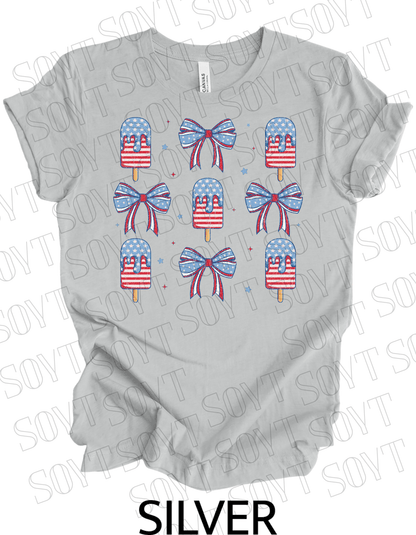 Popsicles & Bows T-Shirt – Bella+Canvas Patriotic 4th of July Tee - Festive Apparel StoreSilver