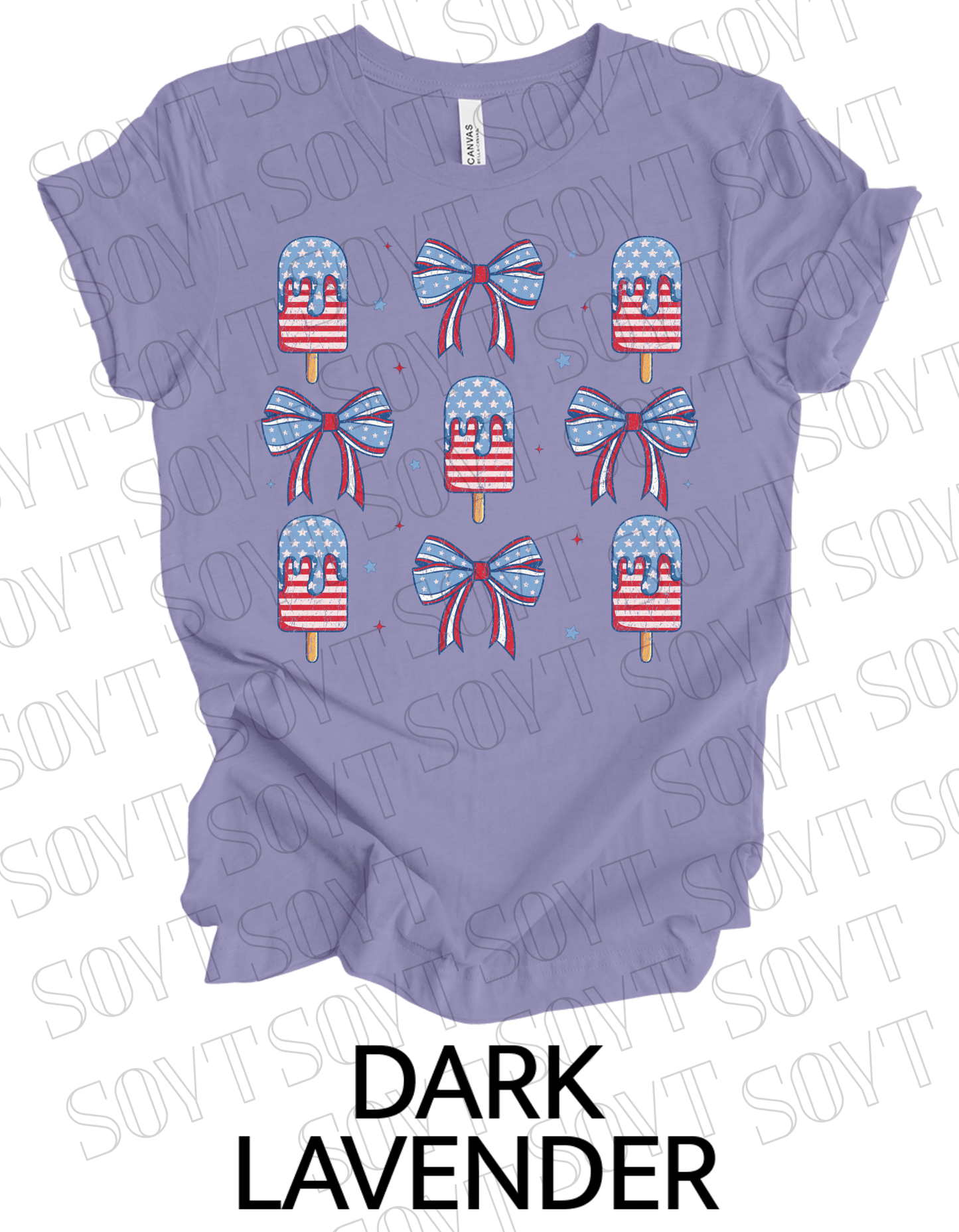 Popsicles & Bows T-Shirt – Bella+Canvas Patriotic 4th of July Tee - Festive Apparel StoreDark Lavender