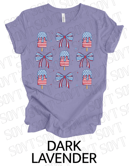 Popsicles & Bows T-Shirt – Bella+Canvas Patriotic 4th of July Tee - Festive Apparel StoreDark Lavender