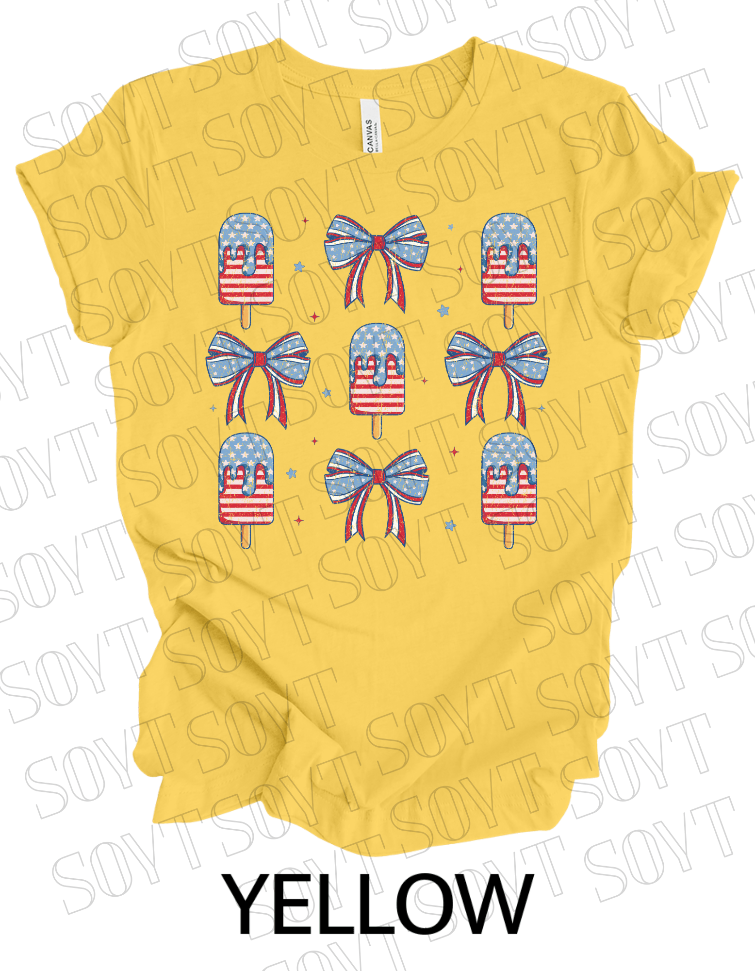 Popsicles & Bows T-Shirt – Bella+Canvas Patriotic 4th of July Tee - Festive Apparel StoreYellow