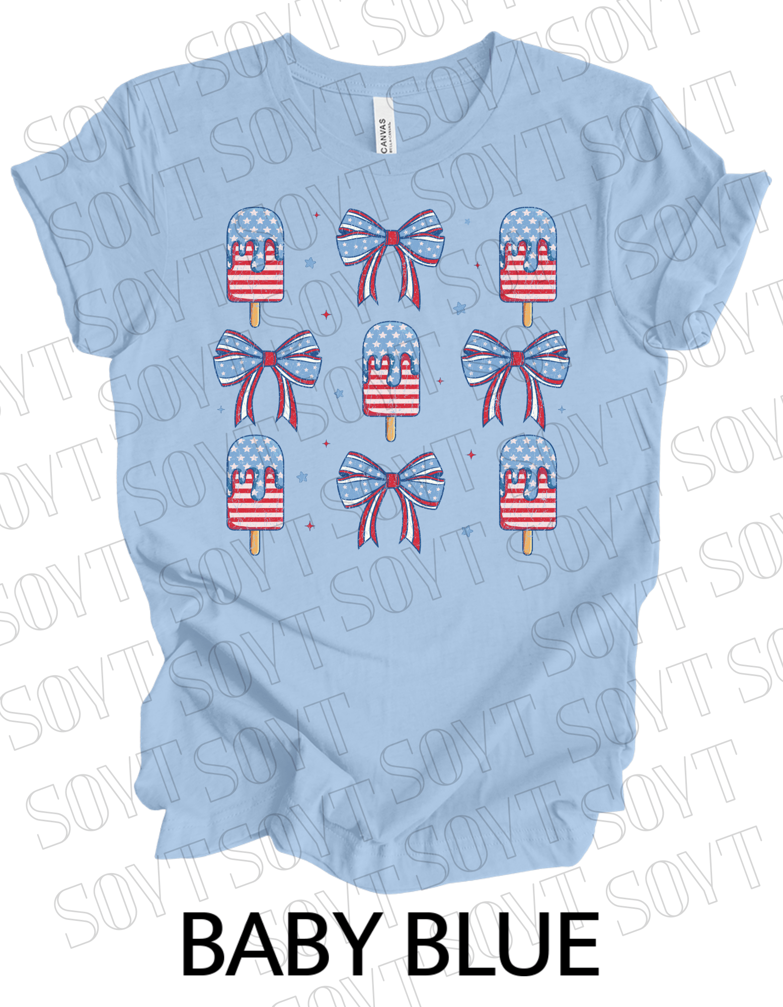 Popsicles & Bows T-Shirt – Bella+Canvas Patriotic 4th of July Tee - Festive Apparel StoreBaby Blue
