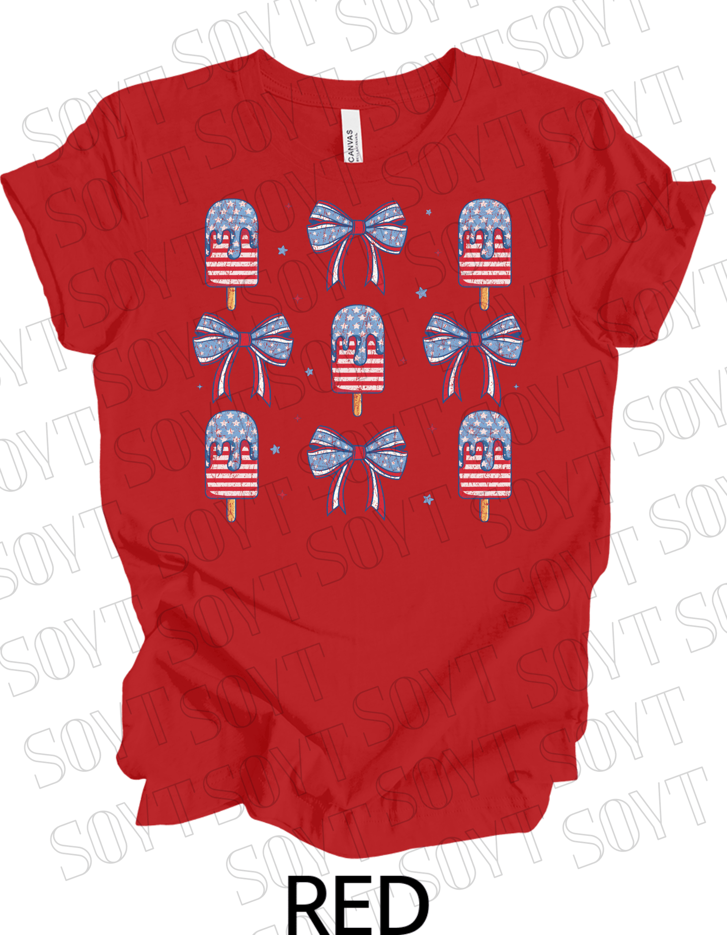Popsicles & Bows T-Shirt – Bella+Canvas Patriotic 4th of July Tee - Festive Apparel StoreRed