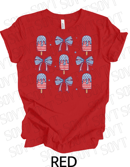 Popsicles & Bows T-Shirt – Bella+Canvas Patriotic 4th of July Tee - Festive Apparel StoreRed