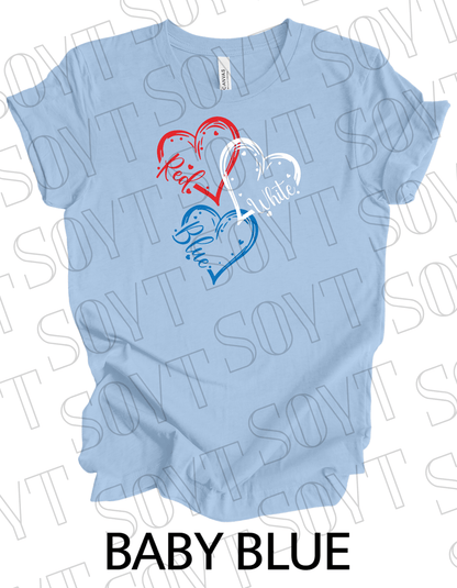 Red White Blue Hearts T-Shirt – Bella+Canvas Cute Patriotic Tee - Festive Apparel StoreBaby Blue