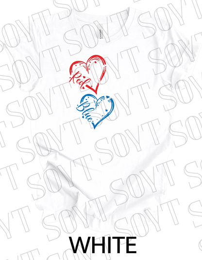 Red White Blue Hearts T-Shirt – Bella+Canvas Cute Patriotic Tee - Festive Apparel StoreWhite