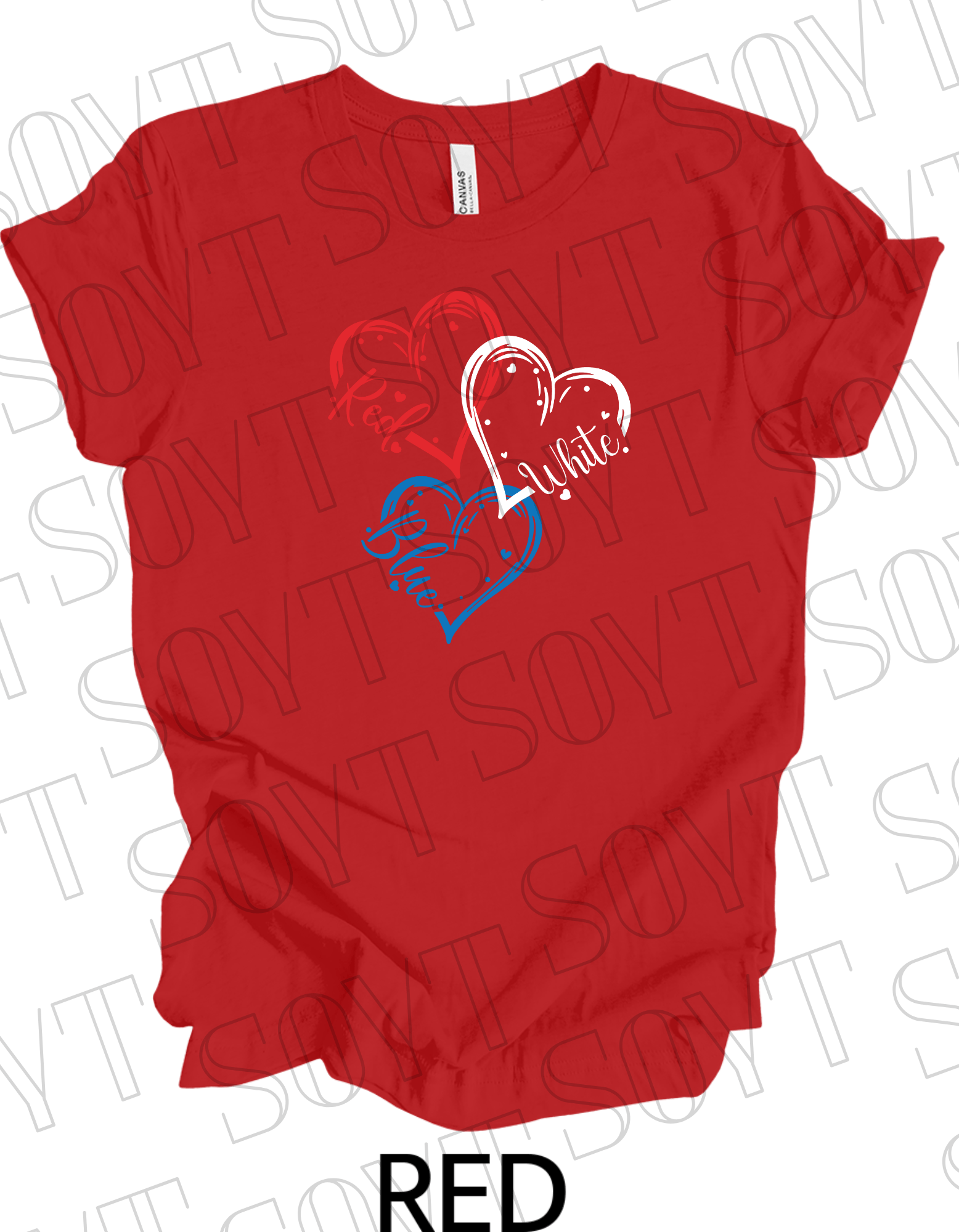 Red White Blue Hearts T-Shirt – Bella+Canvas Cute Patriotic Tee - Festive Apparel StoreRed