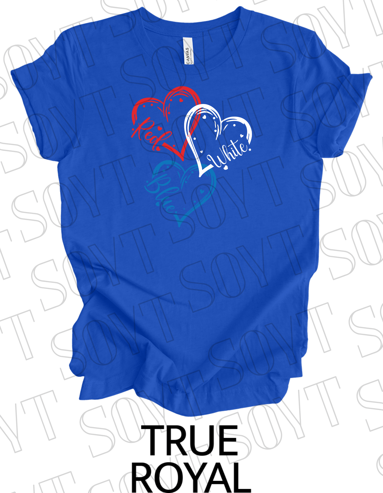 Red White Blue Hearts T-Shirt – Bella+Canvas Cute Patriotic Tee - Festive Apparel StoreRoyal Blue