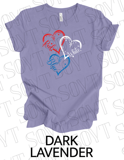 Red White Blue Hearts T-Shirt – Bella+Canvas Cute Patriotic Tee - Festive Apparel StoreDark Lavender