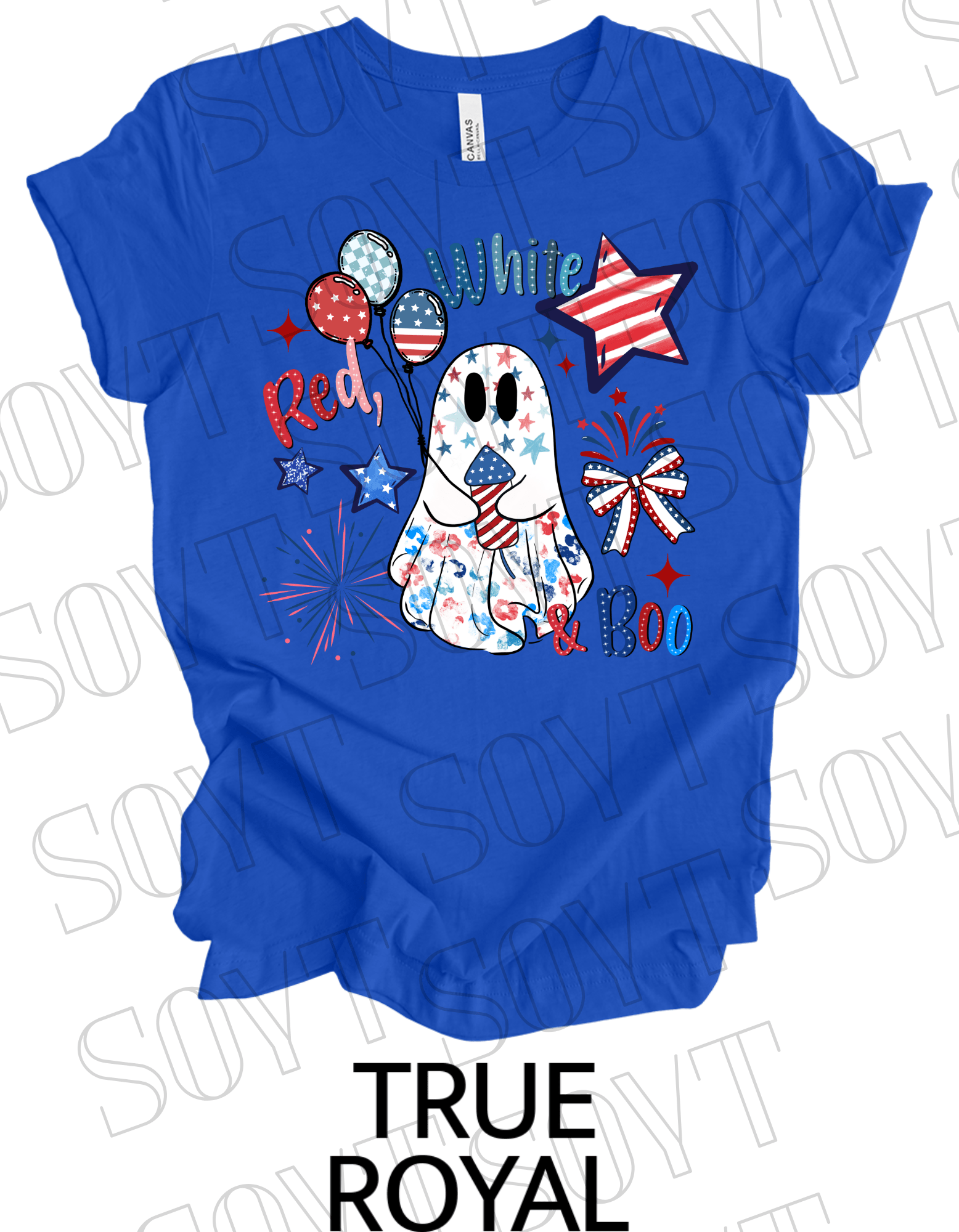 Red, White & Boo T-Shirt – Bella+Canvas Patriotic Ghost Tee - Festive Apparel StoreRoyal Blue