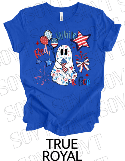 Red, White & Boo T-Shirt – Bella+Canvas Patriotic Ghost Tee - Festive Apparel StoreRoyal Blue