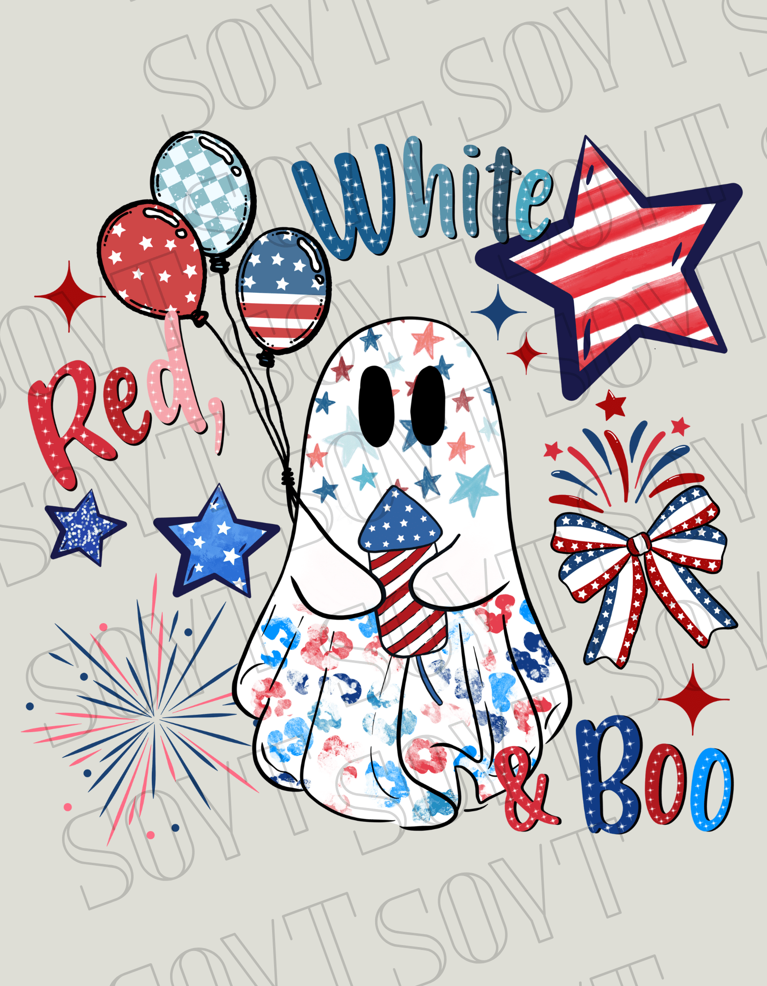 Red, White & Boo T-Shirt – Bella+Canvas Patriotic Ghost Tee - Festive Apparel StoreRed