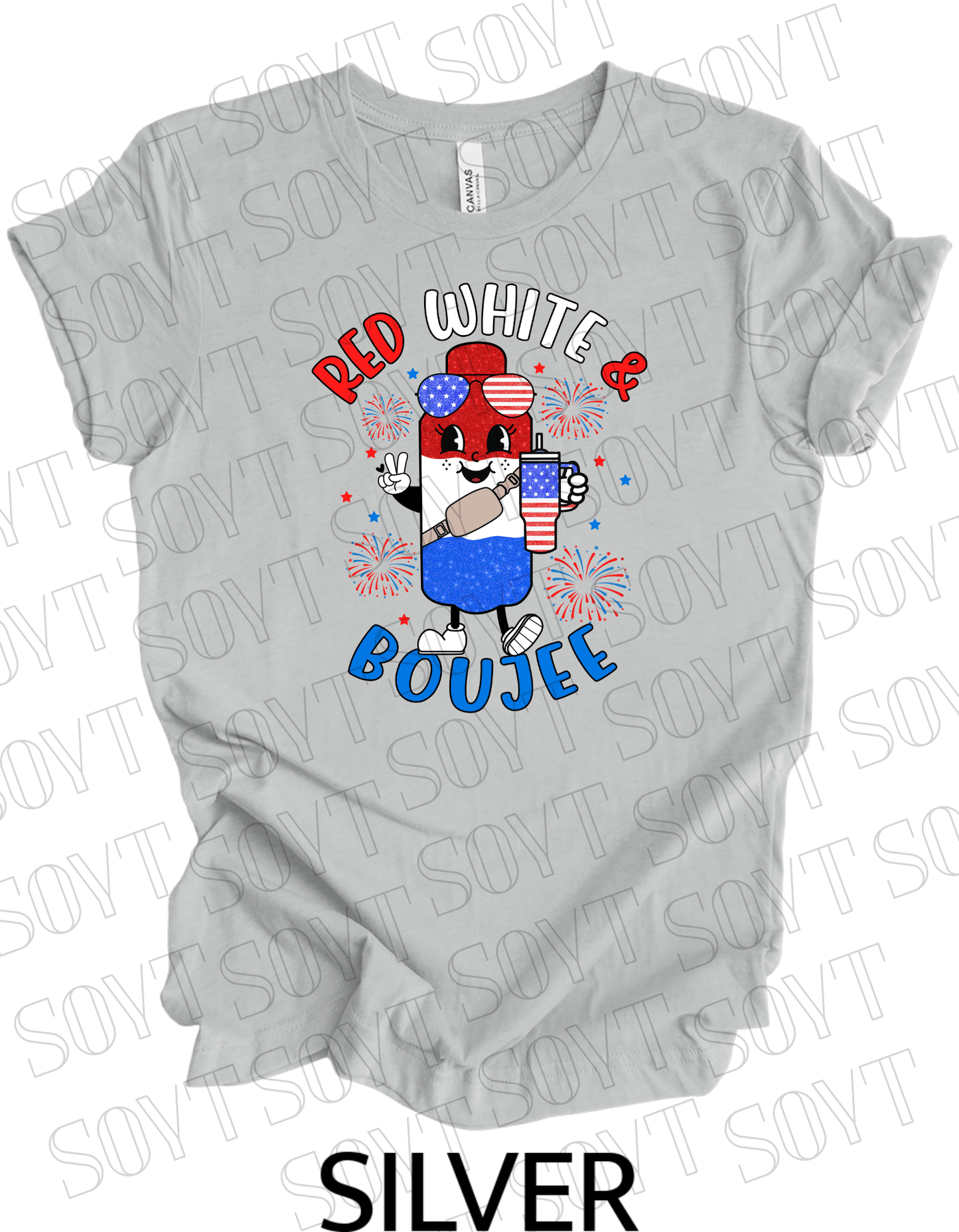 Red White & Boujee T-Shirt – Cute Patriotic 4th of July Sparkle Tee | Made in USA - Festive Apparel StoreSilver