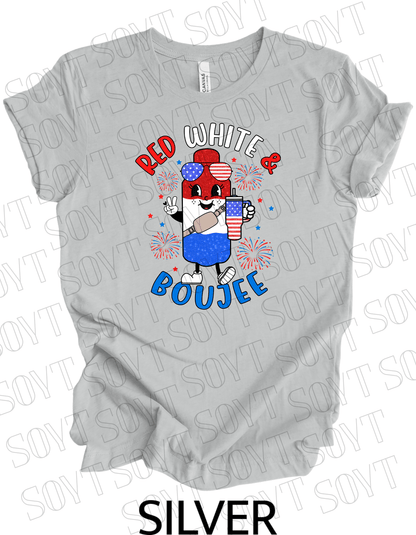 Red White & Boujee T-Shirt – Cute Patriotic 4th of July Sparkle Tee | Made in USA - Festive Apparel StoreSilver