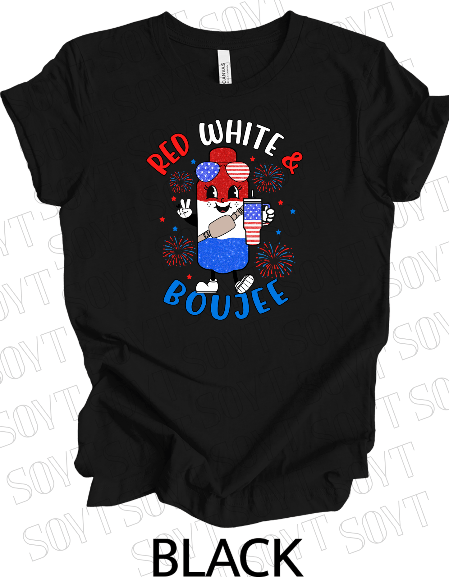 Red White & Boujee T-Shirt – Cute Patriotic 4th of July Sparkle Tee | Made in USA - Festive Apparel StoreBlack