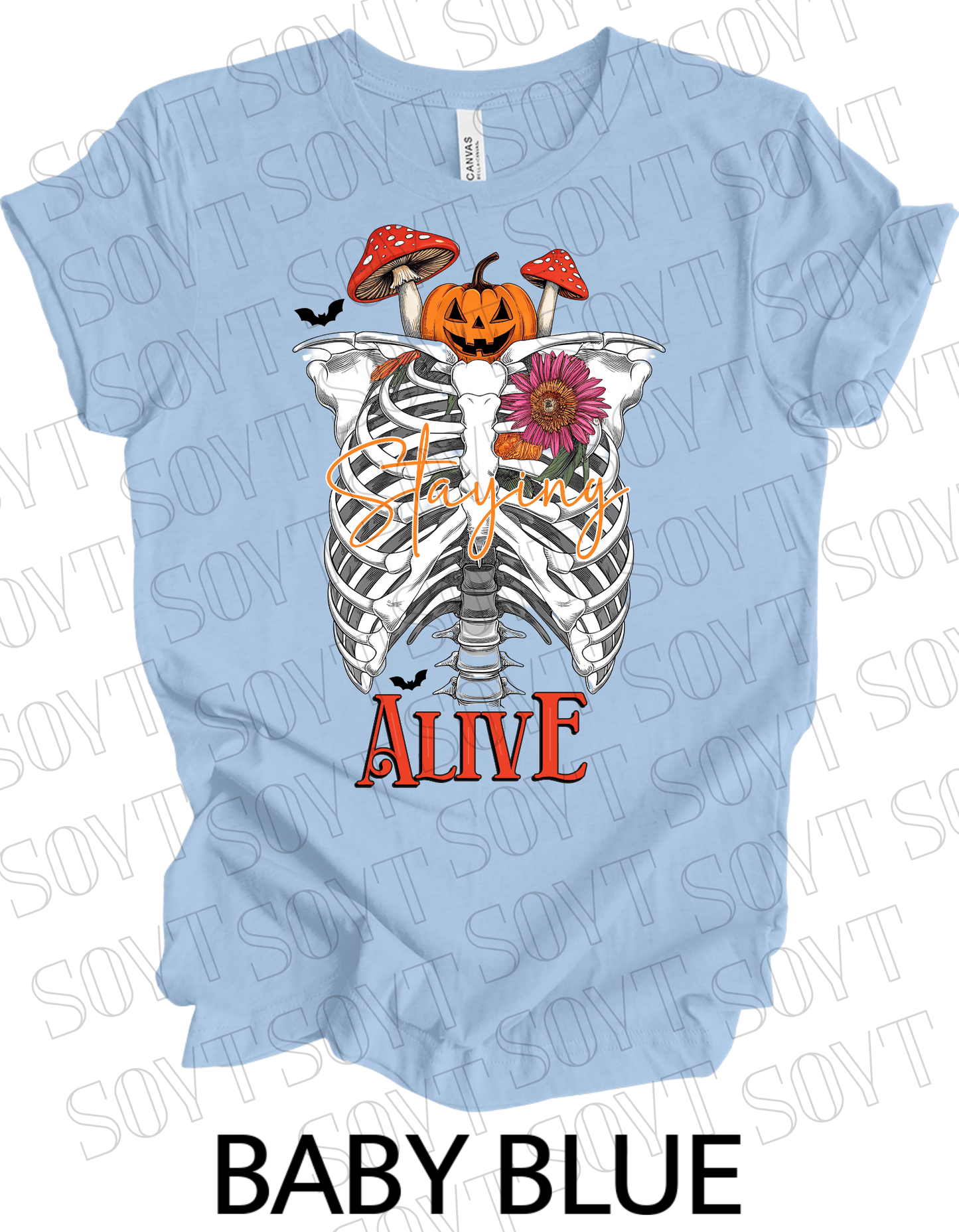 "Skeleton Rib Cage" Halloween T-Shirt – Gothic Anatomical Graphic Tee - Festive Apparel StoreBaby Blue