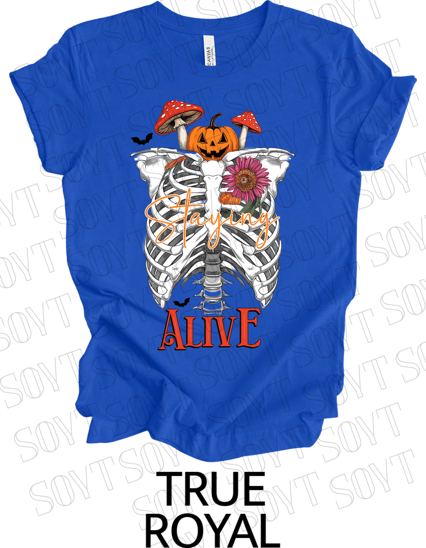 "Skeleton Rib Cage" Halloween T-Shirt – Gothic Anatomical Graphic Tee - Festive Apparel StoreRoyal Blue