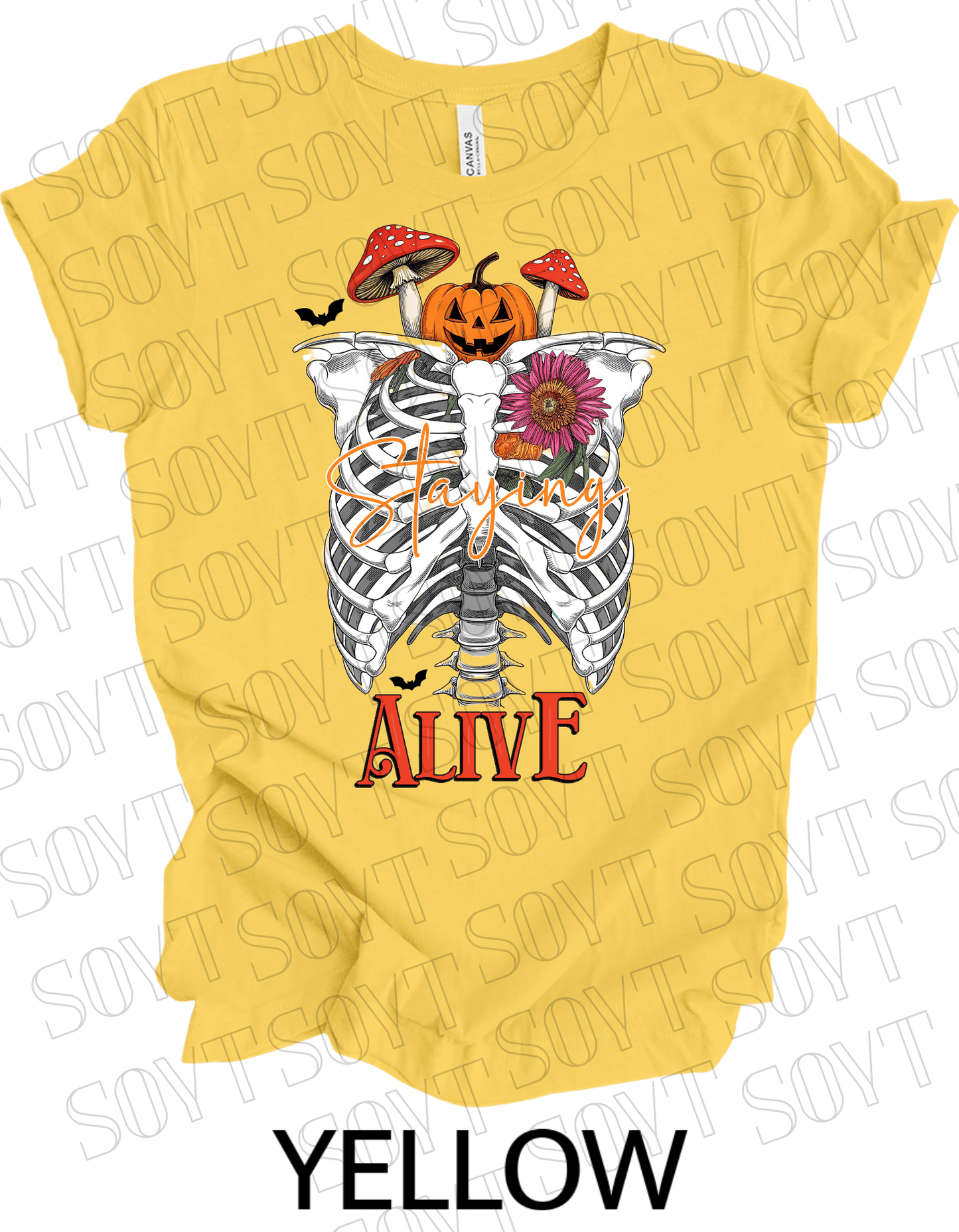"Skeleton Rib Cage" Halloween T-Shirt – Gothic Anatomical Graphic Tee - Festive Apparel StoreYellow
