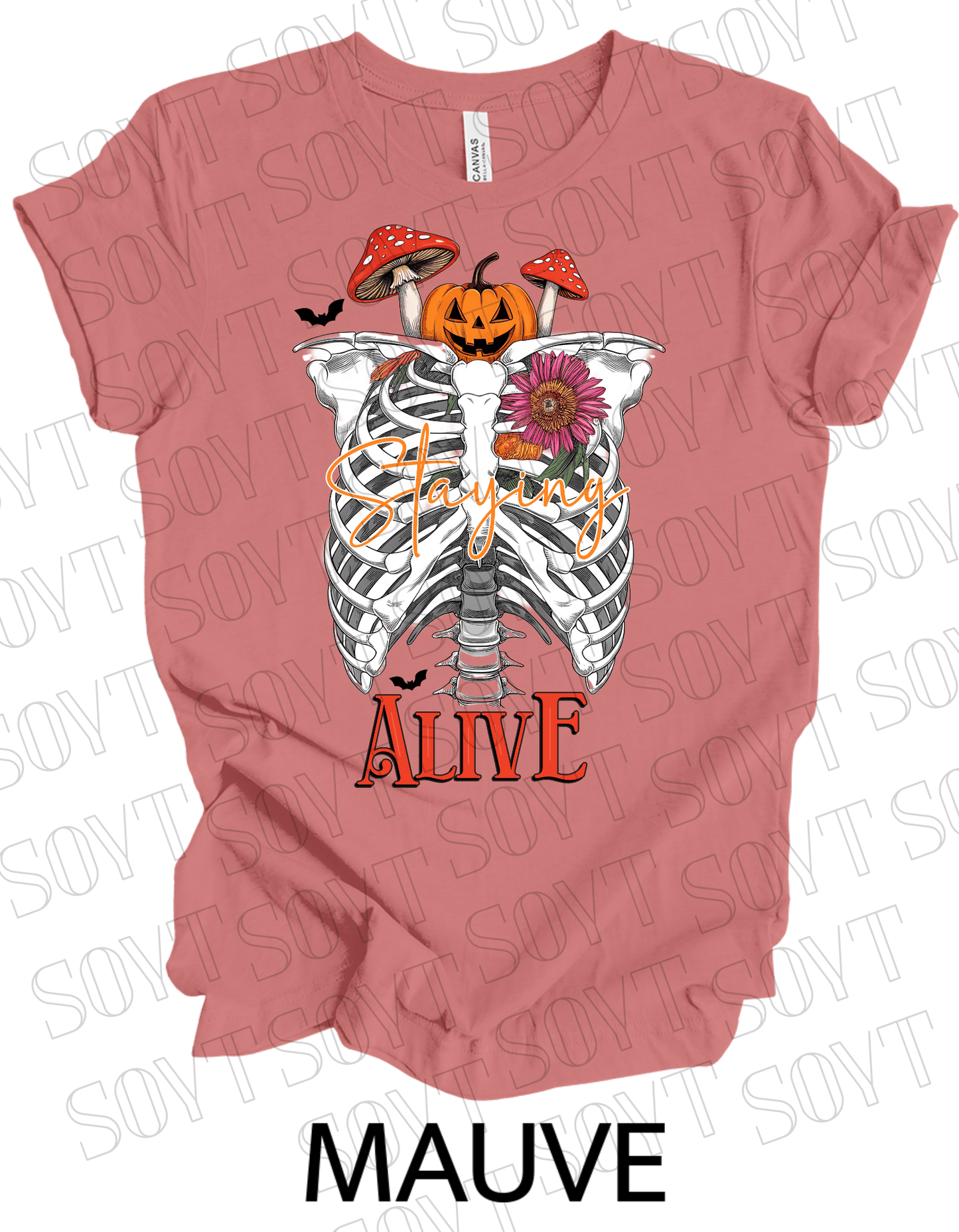 "Skeleton Rib Cage" Halloween T-Shirt – Gothic Anatomical Graphic Tee - Festive Apparel StoreMauve