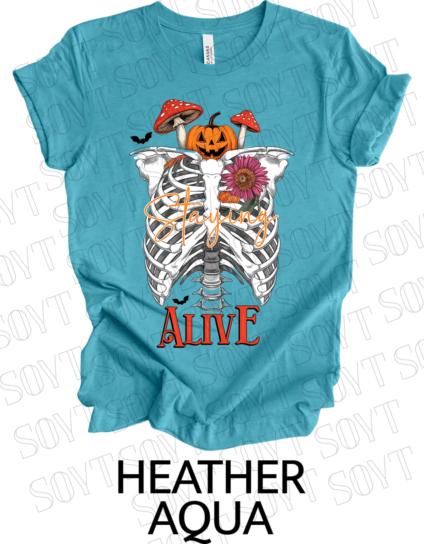 "Skeleton Rib Cage" Halloween T-Shirt – Gothic Anatomical Graphic Tee - Festive Apparel StoreHeather Aqua