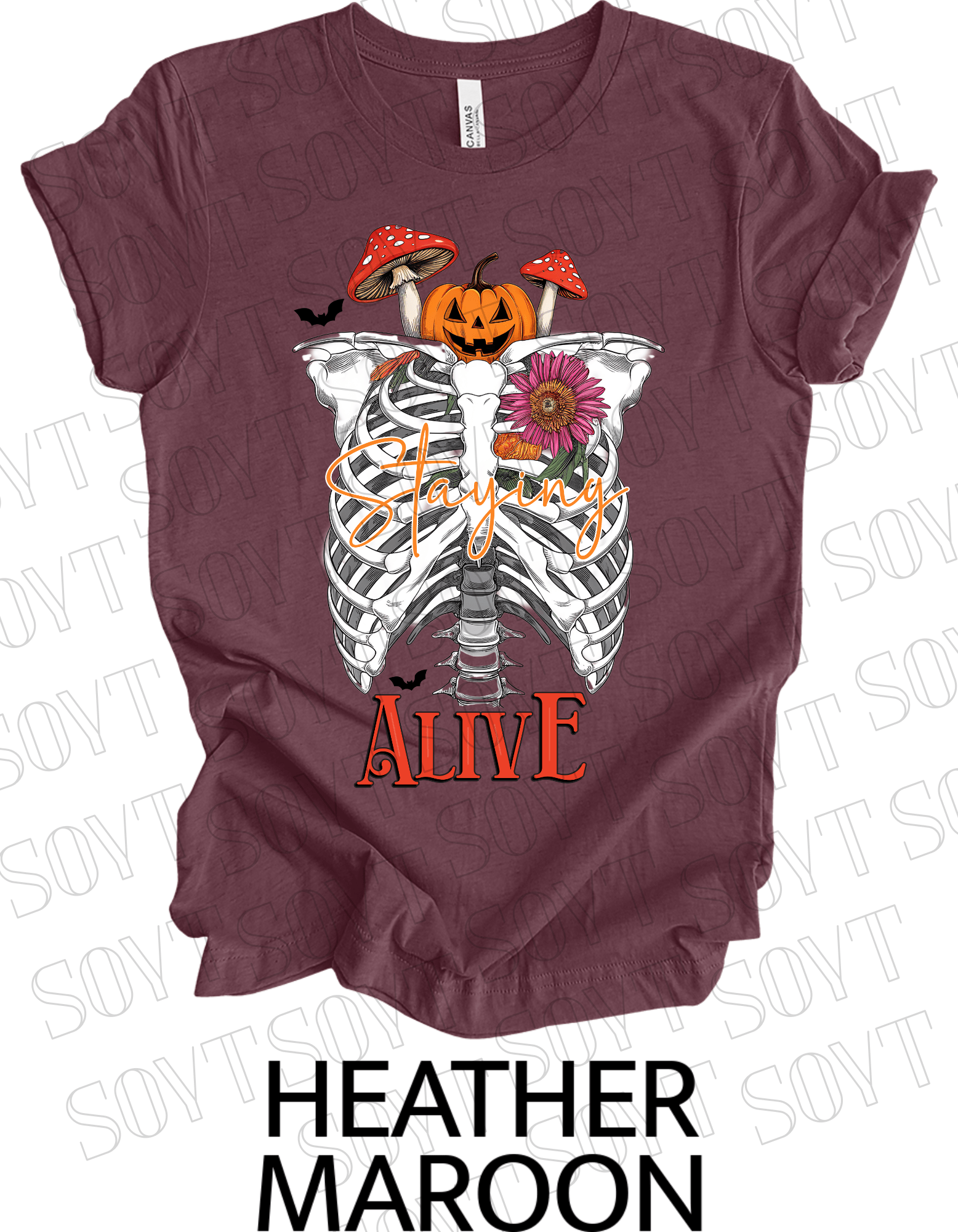 "Skeleton Rib Cage" Halloween T-Shirt – Gothic Anatomical Graphic Tee - Festive Apparel StoreHeather Maroon