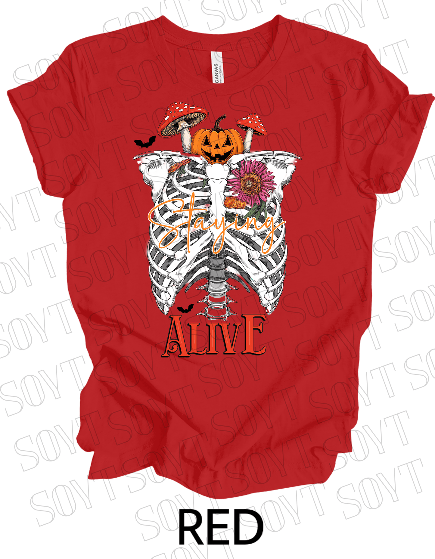 "Skeleton Rib Cage" Halloween T-Shirt – Gothic Anatomical Graphic Tee - Festive Apparel StoreRed