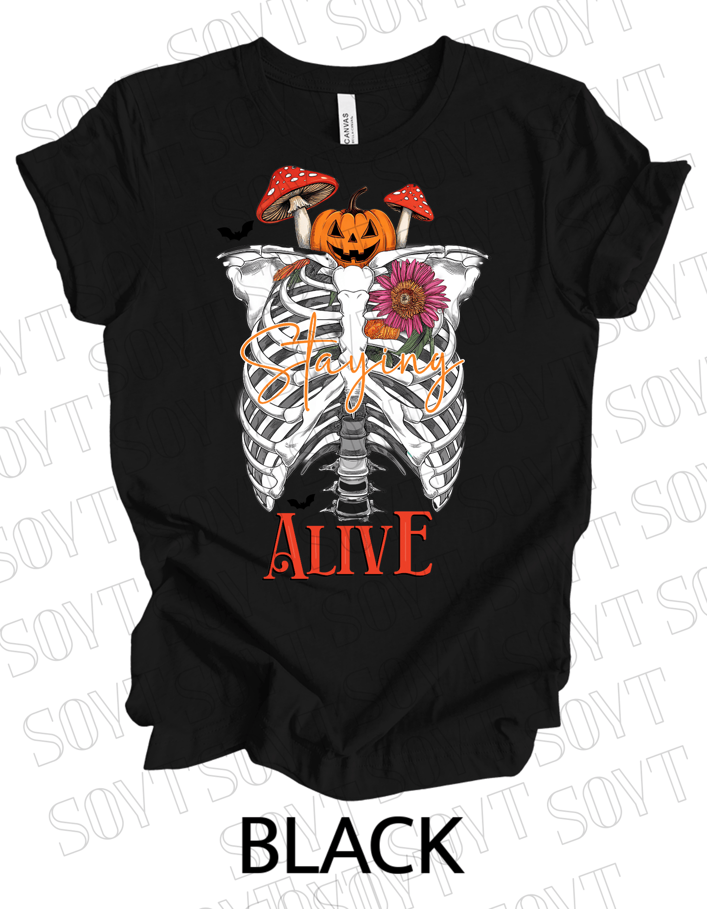 "Skeleton Rib Cage" Halloween T-Shirt – Gothic Anatomical Graphic Tee - Festive Apparel StoreBlack