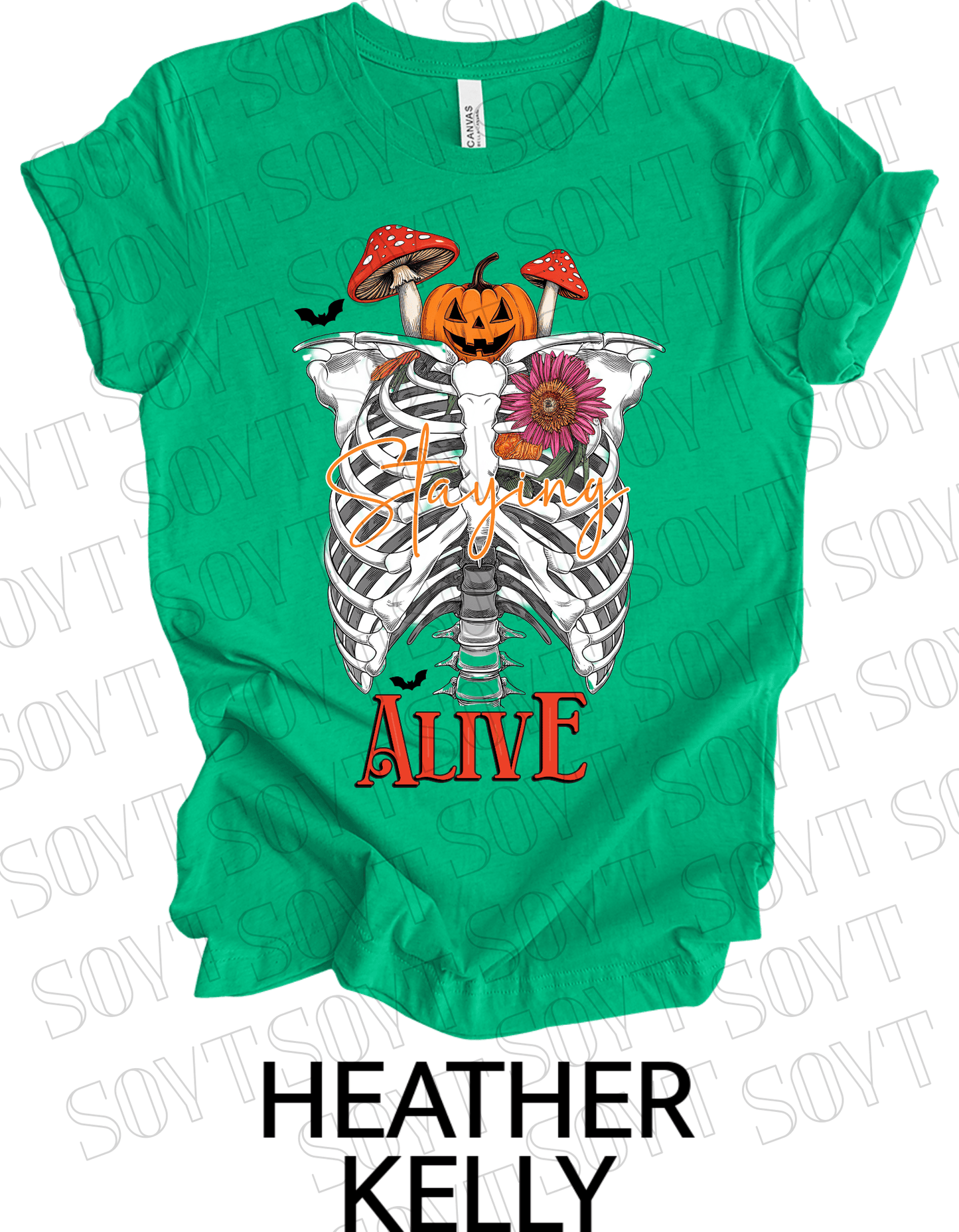"Skeleton Rib Cage" Halloween T-Shirt – Gothic Anatomical Graphic Tee - Festive Apparel StoreHeather Kelly Green
