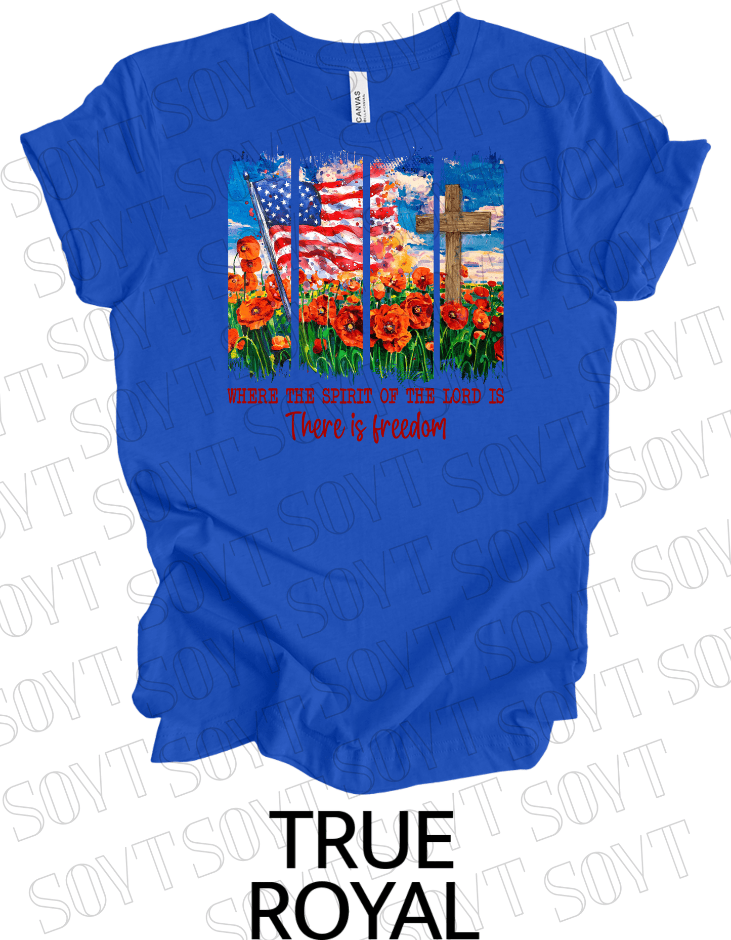 Spirit of the Lord Freedom T-Shirt – Christian Patriotic Poppy Flag Tee | Made in USA - Festive Apparel StoreRoyal Blue