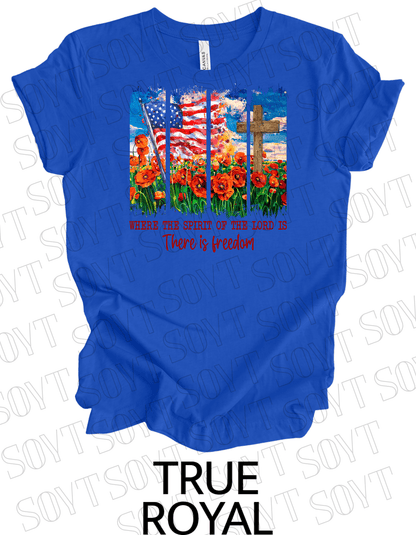 Spirit of the Lord Freedom T-Shirt – Christian Patriotic Poppy Flag Tee | Made in USA - Festive Apparel StoreRoyal Blue