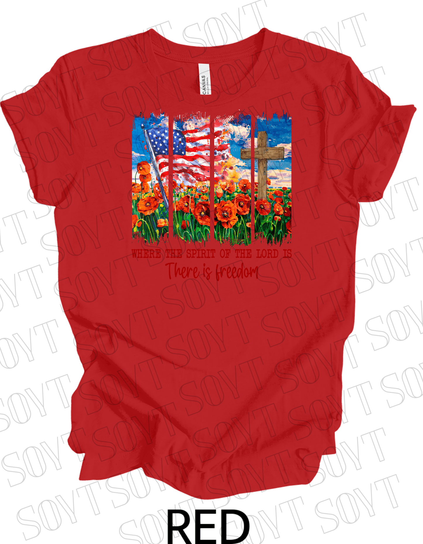 Spirit of the Lord Freedom T-Shirt – Christian Patriotic Poppy Flag Tee | Made in USA - Festive Apparel StoreRed