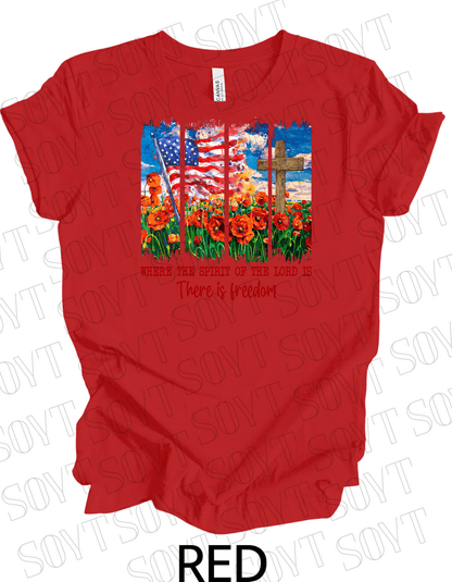 Spirit of the Lord Freedom T-Shirt – Christian Patriotic Poppy Flag Tee | Made in USA - Festive Apparel StoreRed