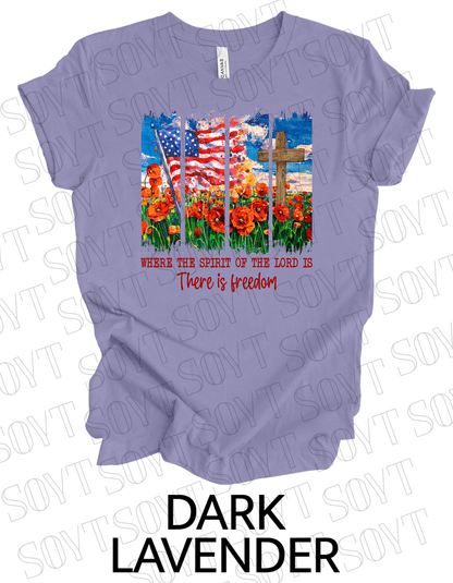 Spirit of the Lord Freedom T-Shirt – Christian Patriotic Poppy Flag Tee | Made in USA - Festive Apparel StoreDark Lavender
