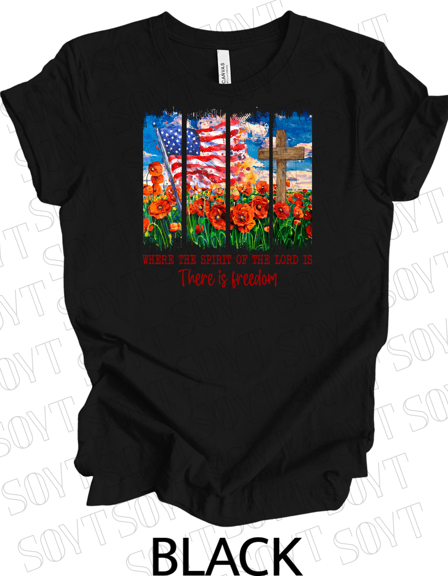 Spirit of the Lord Freedom T-Shirt – Christian Patriotic Poppy Flag Tee | Made in USA - Festive Apparel StoreBlack