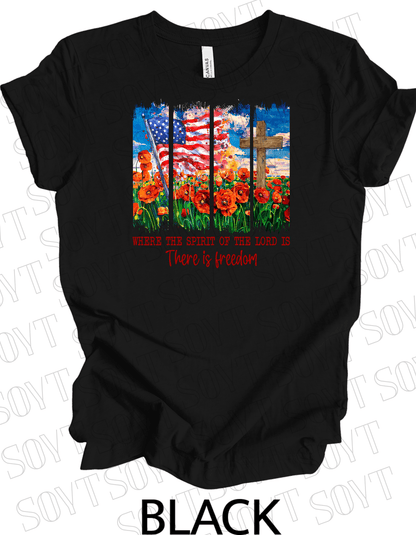 Spirit of the Lord Freedom T-Shirt – Christian Patriotic Poppy Flag Tee | Made in USA - Festive Apparel StoreBlack