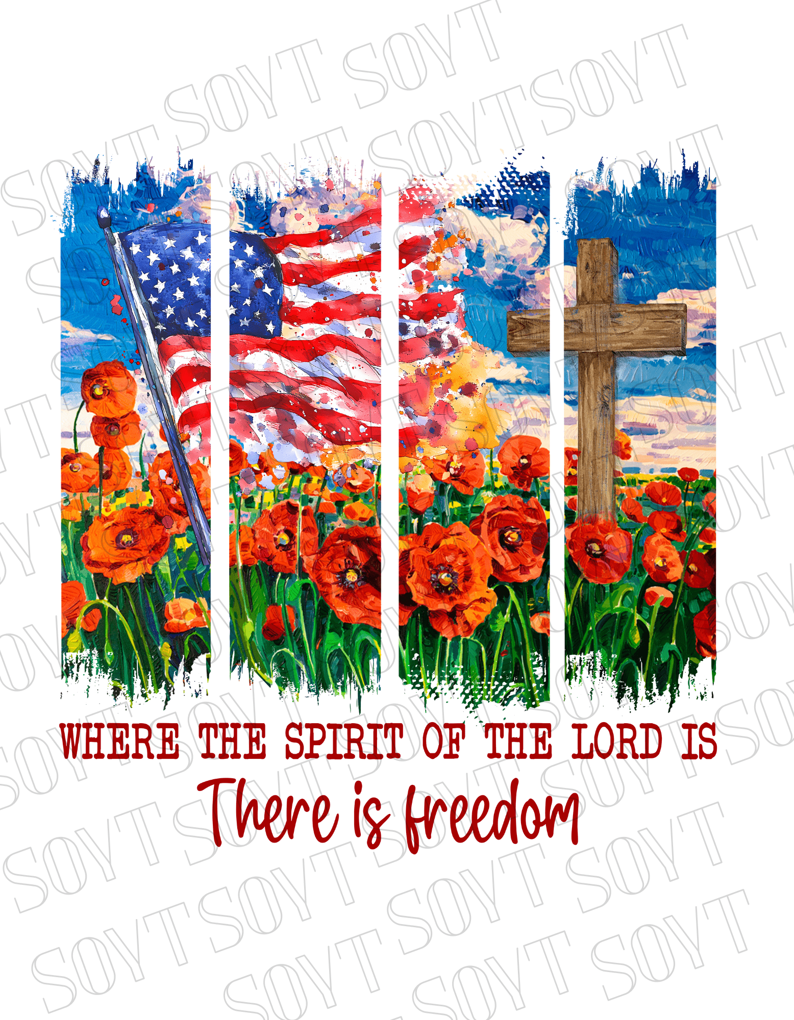 Spirit of the Lord Freedom T-Shirt – Christian Patriotic Poppy Flag Tee | Made in USA - Festive Apparel StoreWhite