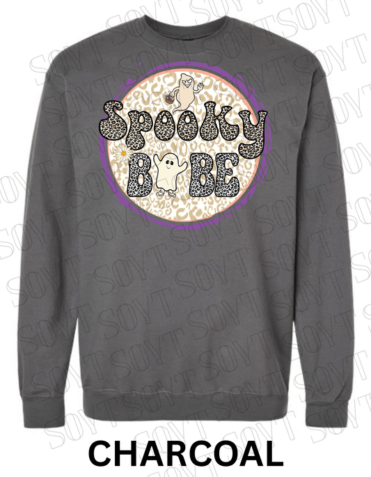 Spooky Babe Halloween Sweatshirt – Leopard Print Ghost & Rainbow Fleece Pullover - Festive Apparel StoreCharcoal