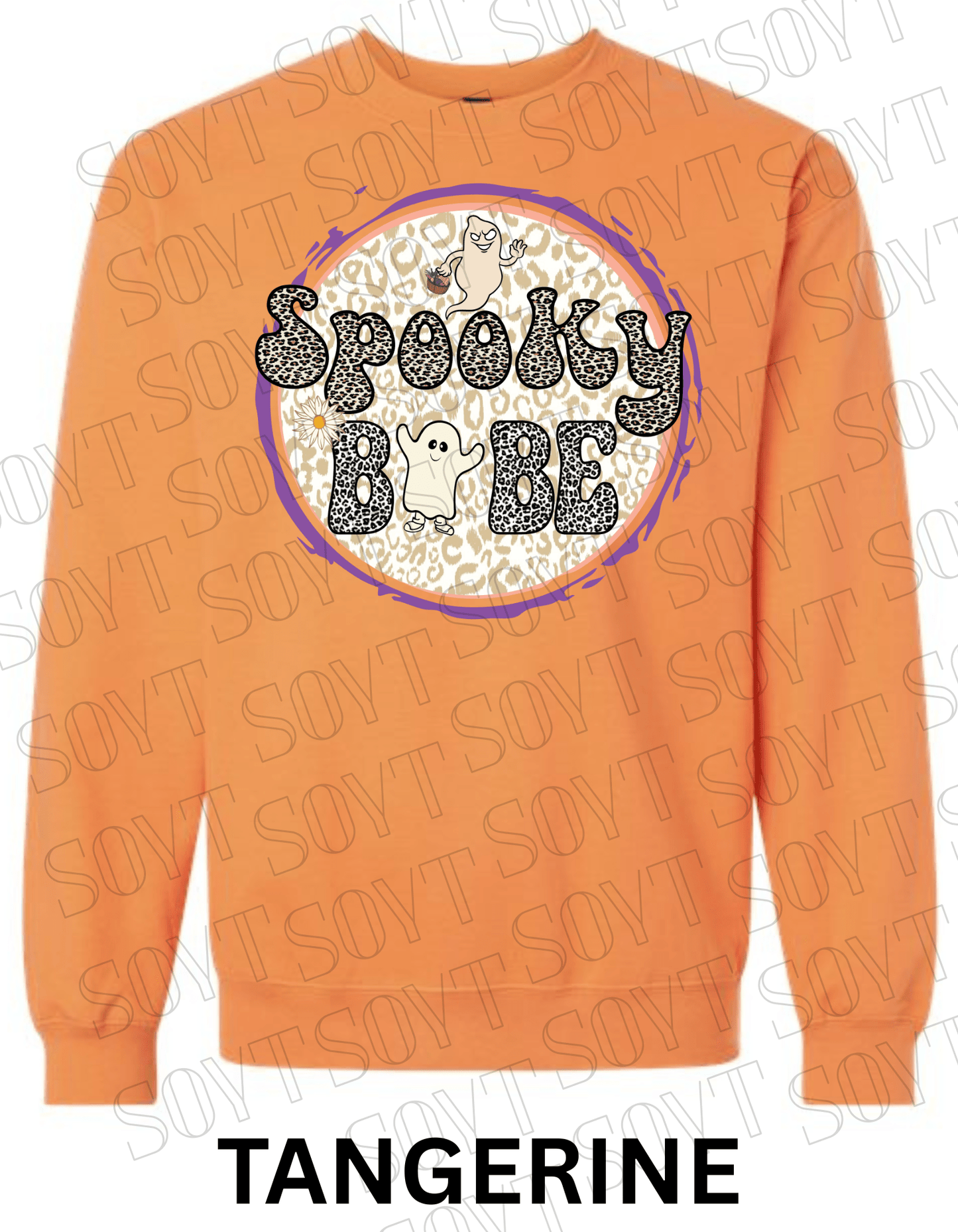 Spooky Babe Halloween Sweatshirt – Leopard Print Ghost & Rainbow Fleece Pullover - Festive Apparel StoreTangerine