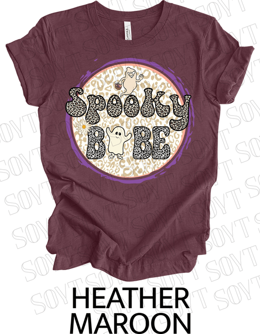 Spooky Babe Halloween T-Shirt – Leopard Print Ghost & Rainbow Fall Graphic Tee - Festive Apparel StoreHeather Maroon