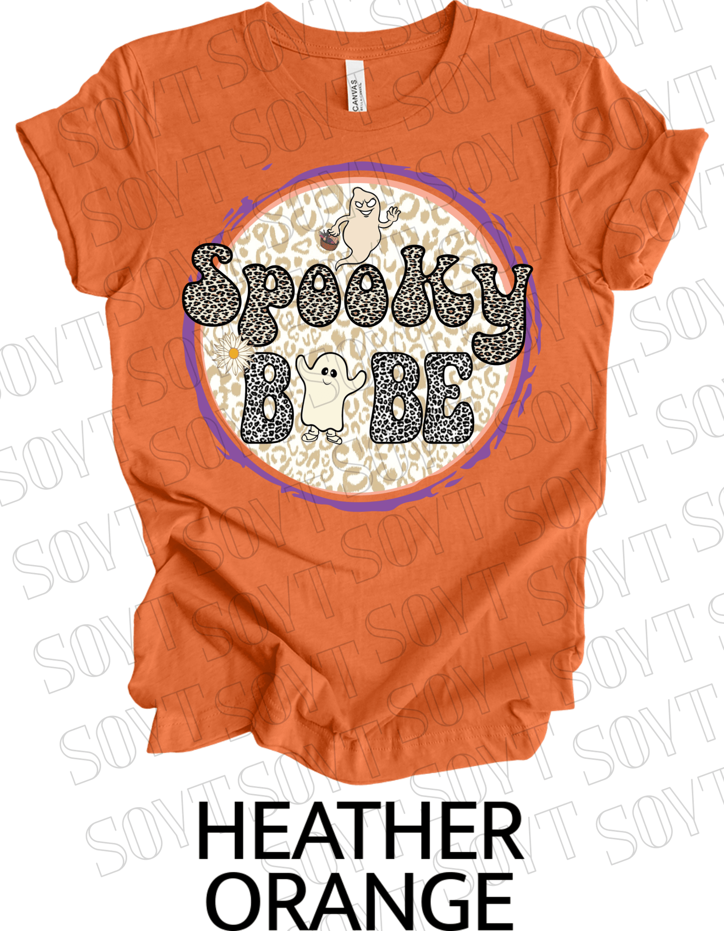 Spooky Babe Halloween T-Shirt – Leopard Print Ghost & Rainbow Fall Graphic Tee - Festive Apparel StoreHeather Orange