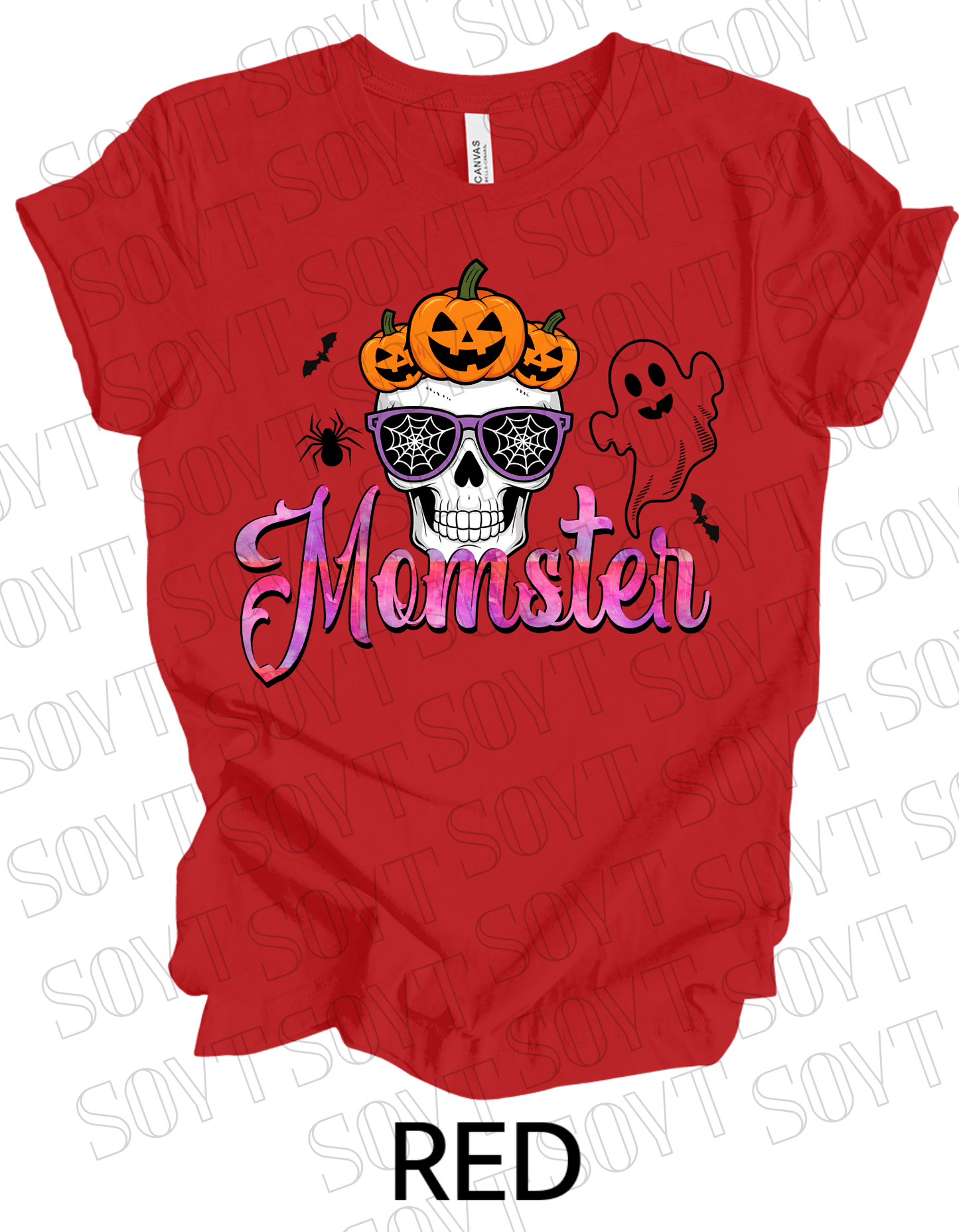 "Spooky Mama" Halloween T-Shirt – Cute Ghost & Pumpkin Graphic Tee for Moms - Festive Apparel StoreRed